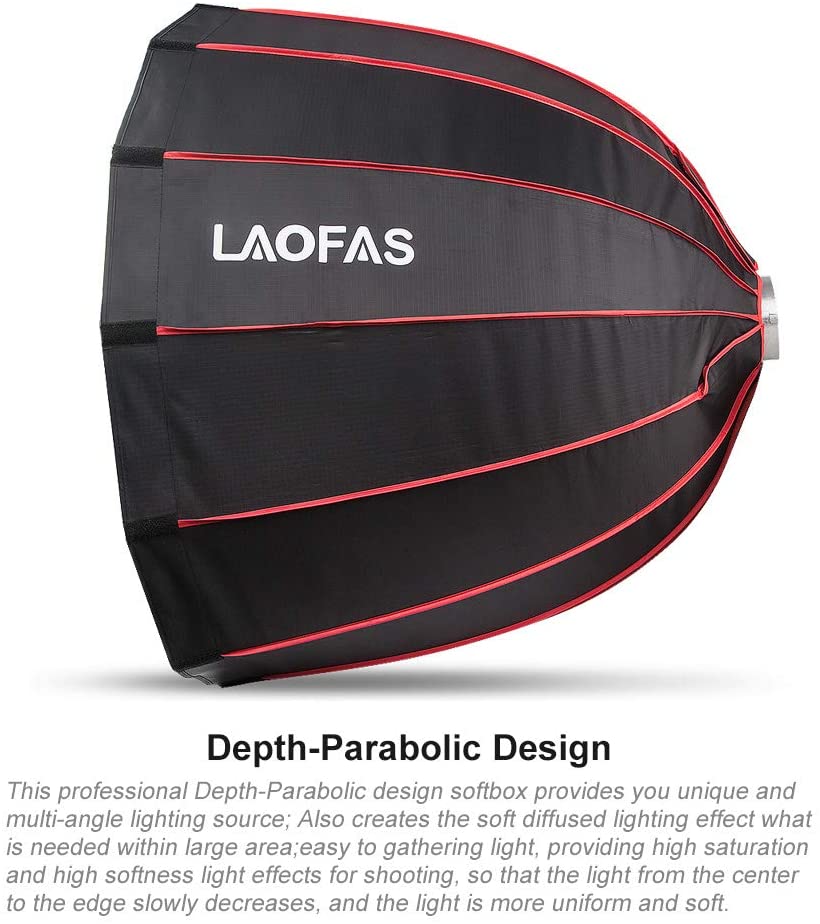 LAOFAS Deep Parabolic Softbox with Bowens Mount, Quick Set-up Umbrella Soft  Box for Godox, Nicefoto, Falconeyes, Aputure(70cm/90cm/120cm)