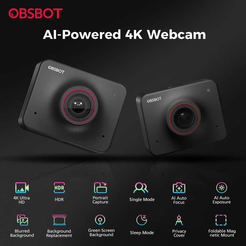 – HD Webcam Ultra Meet 4K Pergear OBSBOT Virtual AI-Powered Background Webcam