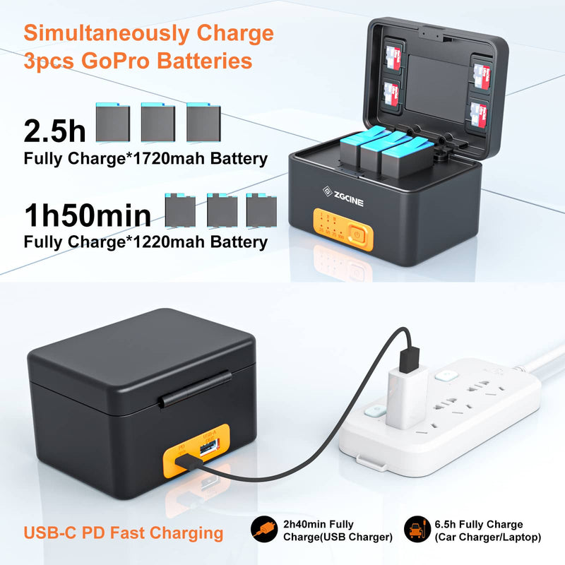 3 Channel Storage Battery Charger Box for GoPro Hero 12 / Hero 11
